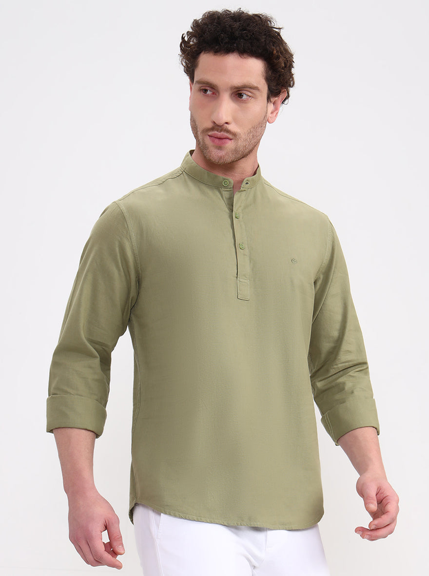 Green Solid Slim Fit Casual Shirt | Greenfibre