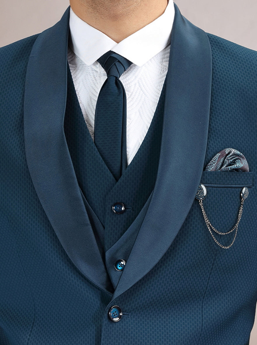 Peacock Green Self Design Suit | JadeBlue