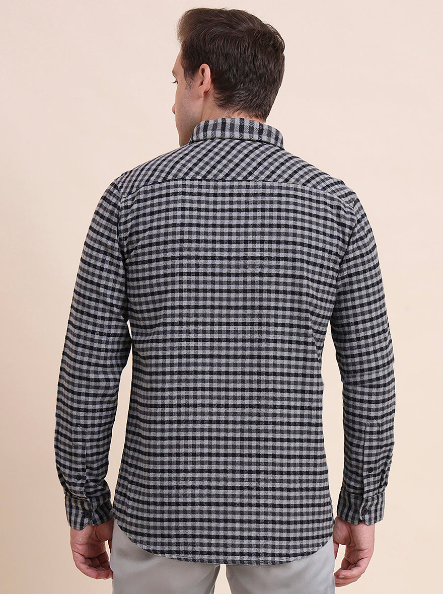 Black Checked Slim Fit Casual Shirt | JadeBlue