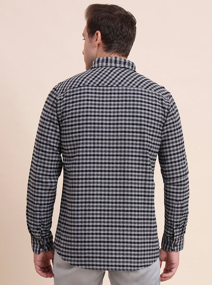 Black Checked Slim Fit Casual Shirt | JadeBlue