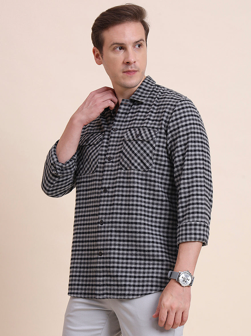 Black Checked Slim Fit Casual Shirt | JadeBlue