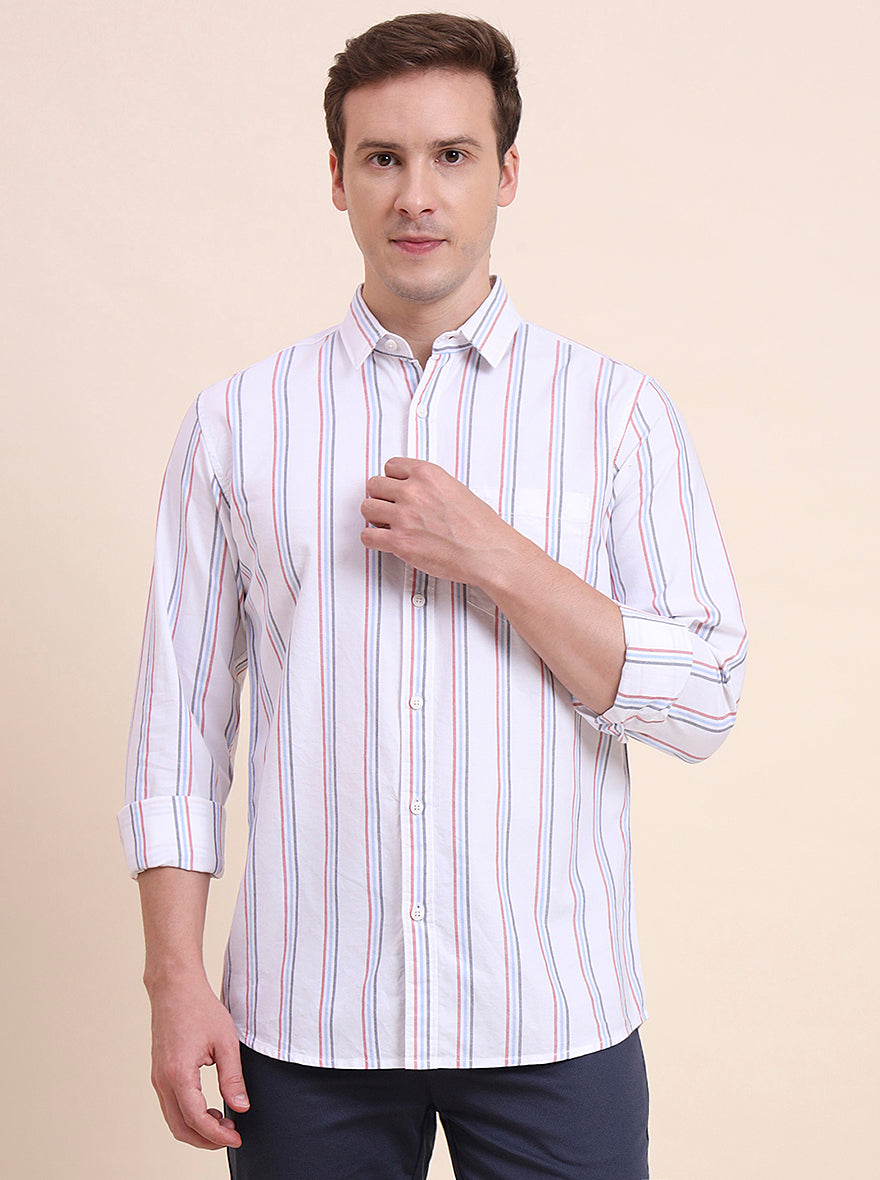 White Striped Slim Fit Casual Shirt | JadeBlue