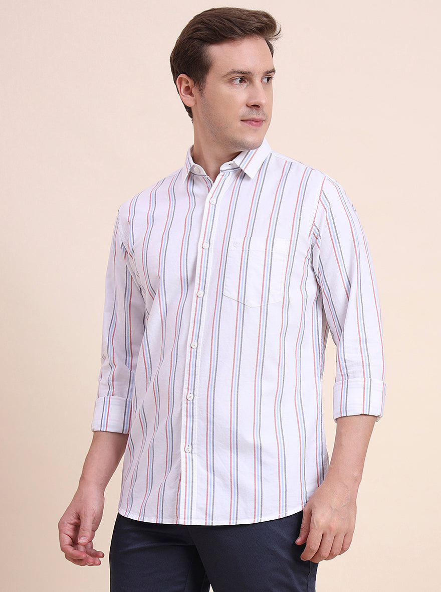White Striped Slim Fit Casual Shirt | JadeBlue