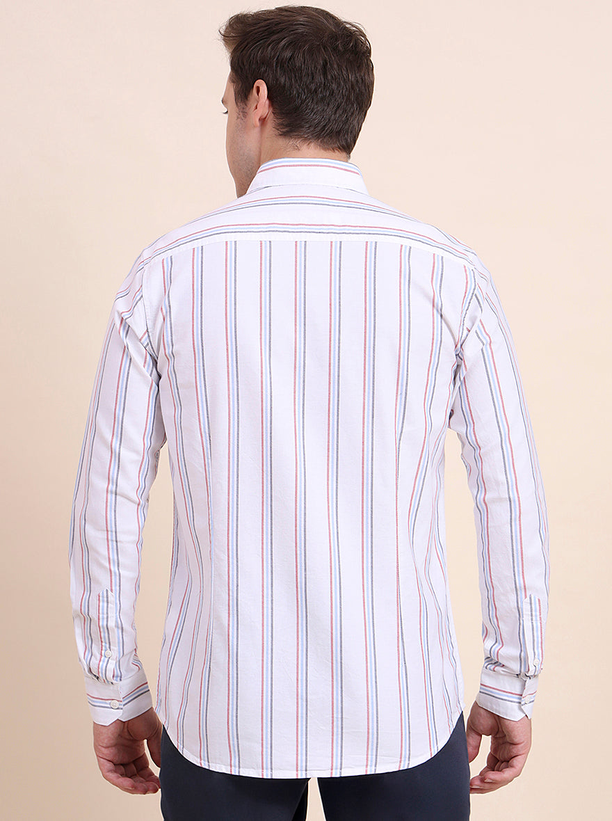 White Striped Slim Fit Casual Shirt | JadeBlue
