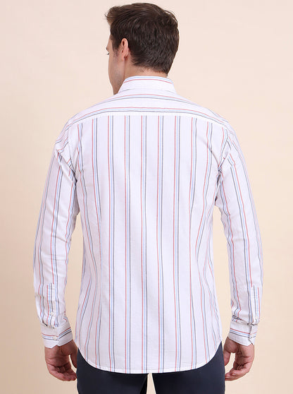 White Striped Slim Fit Casual Shirt | JadeBlue