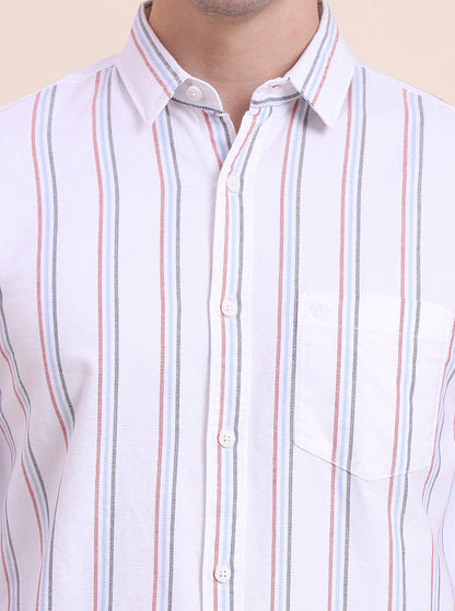 White Striped Slim Fit Casual Shirt | JadeBlue