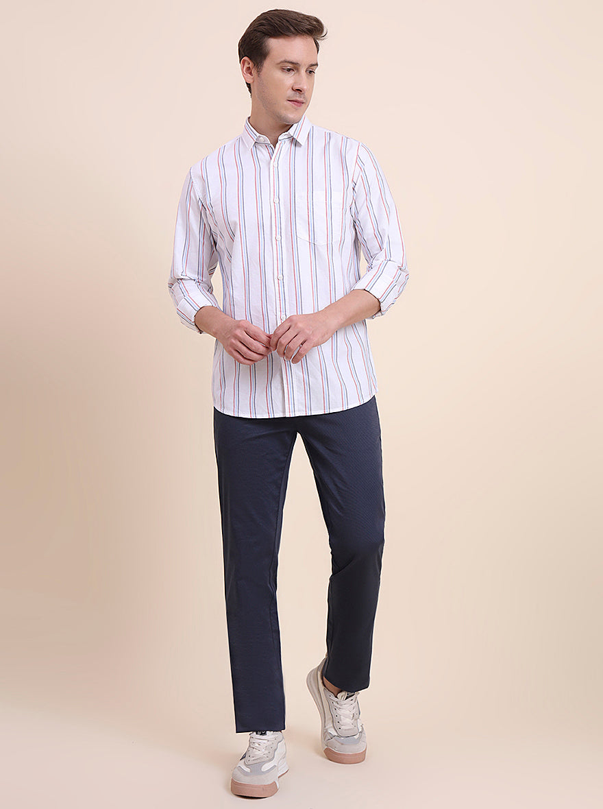 White Striped Slim Fit Casual Shirt | JadeBlue