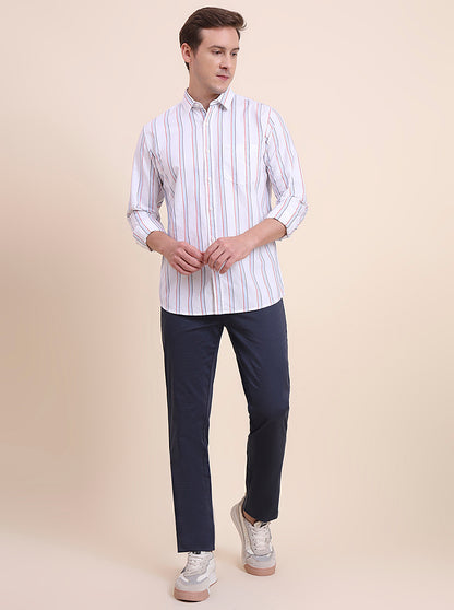 White Striped Slim Fit Casual Shirt | JadeBlue