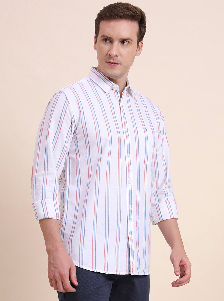 White Striped Slim Fit Casual Shirt | JadeBlue