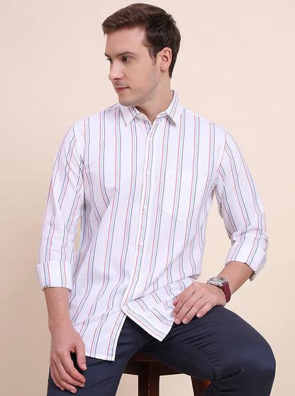 White Striped Slim Fit Casual Shirt | JadeBlue