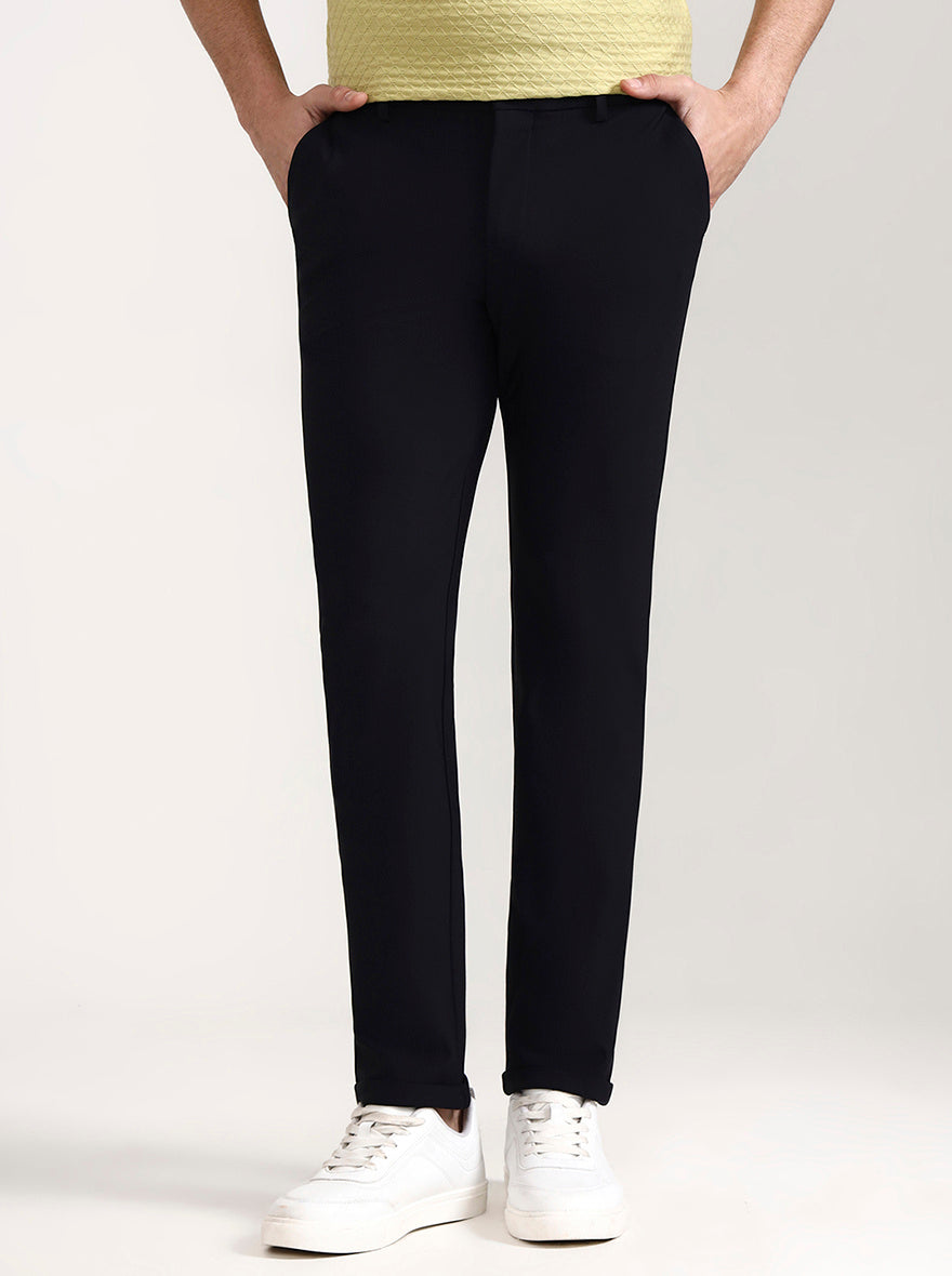Navy Blue Solid Venice Fit Casual Trouser | JadeBlue