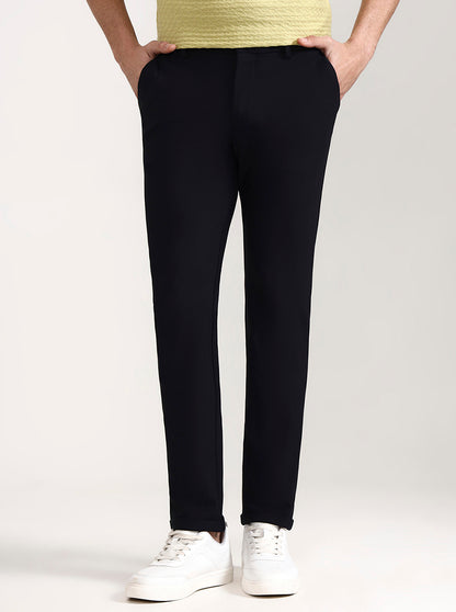 Navy Blue Solid Venice Fit Casual Trouser | JadeBlue