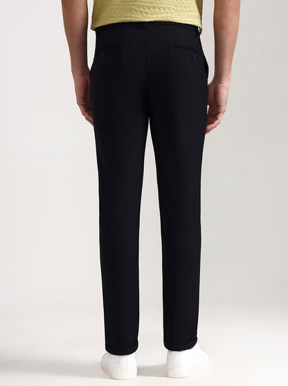 Navy Blue Solid Venice Fit Casual Trouser | JadeBlue