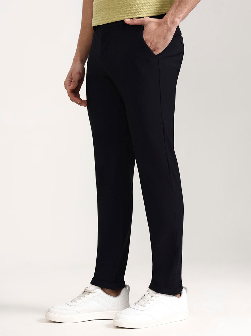 Navy Blue Solid Venice Fit Casual Trouser | JadeBlue