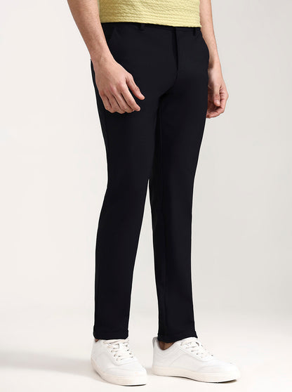 Navy Blue Solid Venice Fit Casual Trouser | JadeBlue