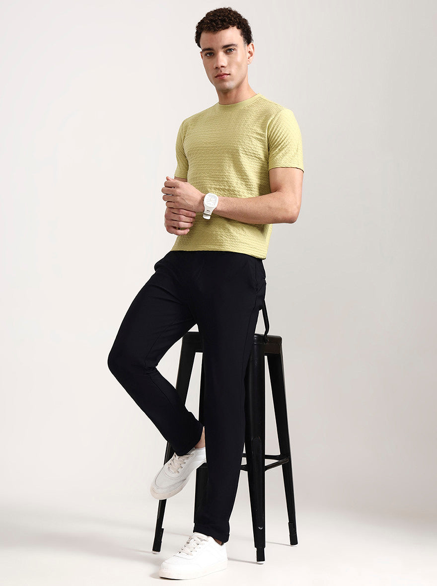 Navy Blue Solid Venice Fit Casual Trouser | JadeBlue