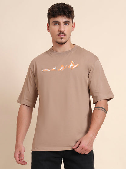 Brown Printed Relax Fit T-Shirt | JadeBlue