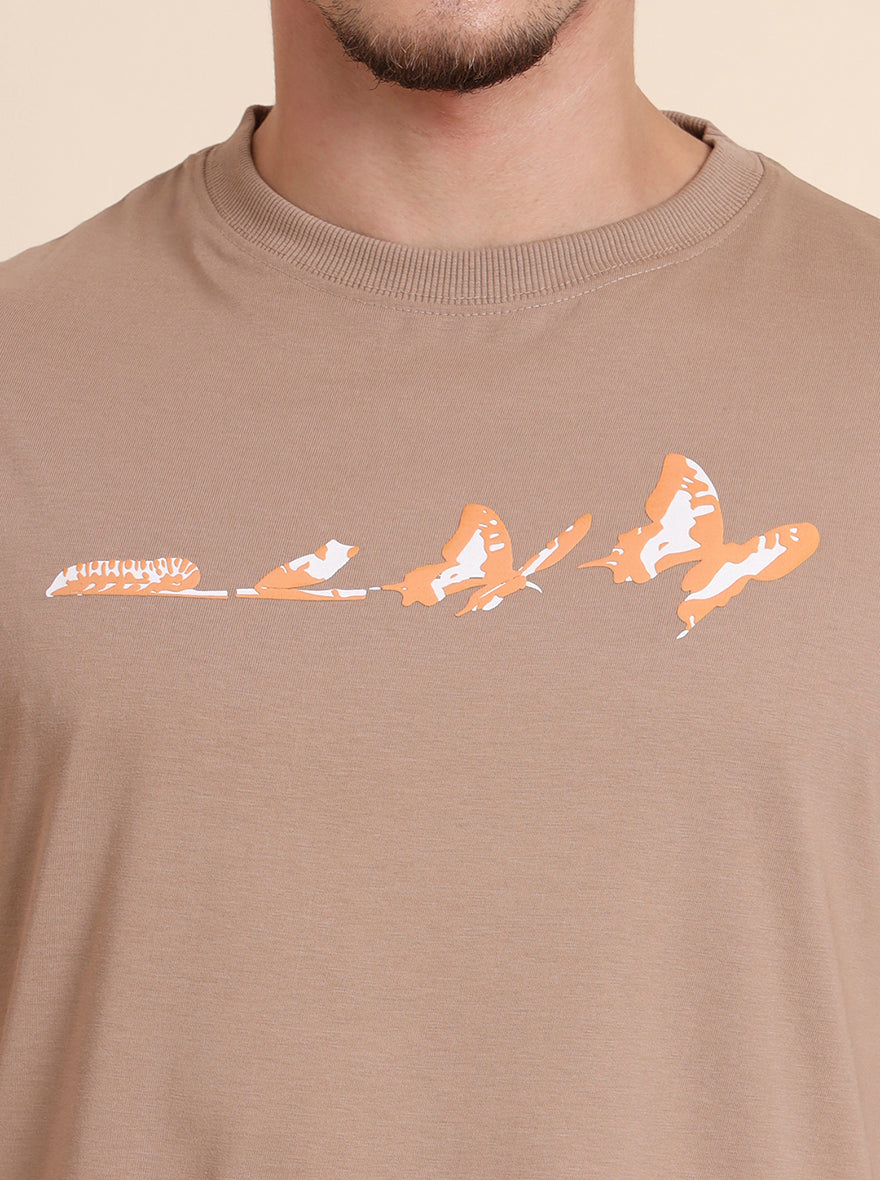Brown Printed Relax Fit T-Shirt | JadeBlue