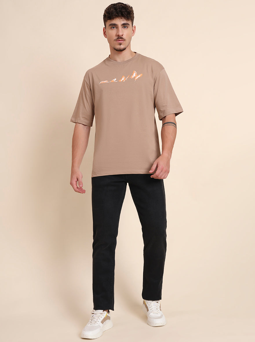 Brown Printed Relax Fit T-Shirt | JadeBlue