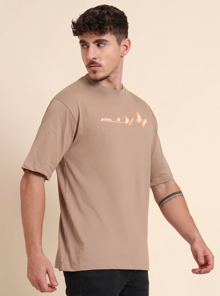 Brown Printed Relax Fit T-Shirt | JadeBlue