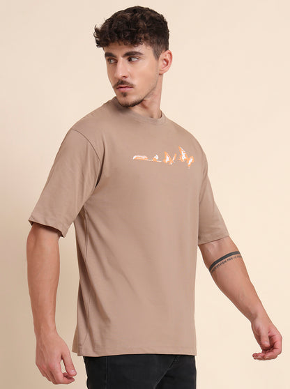 Brown Printed Relax Fit T-Shirt | JadeBlue