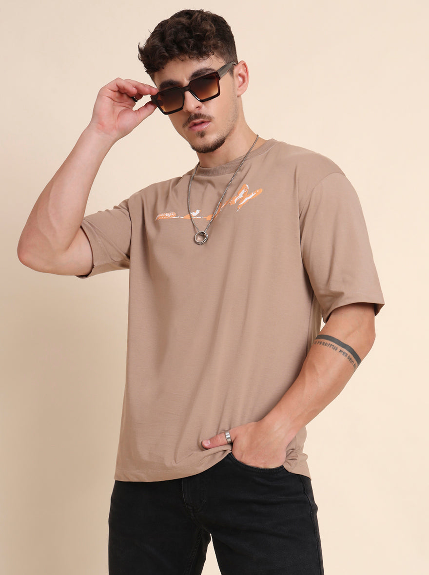 Brown Printed Relax Fit T-Shirt | JadeBlue