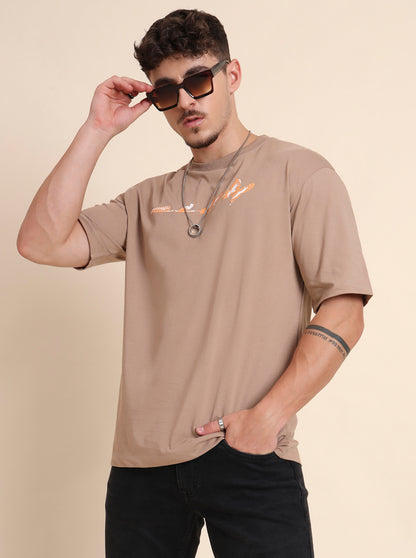 Brown Printed Relax Fit T-Shirt | JadeBlue