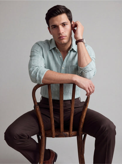 Pista Green Striped Slim Fit Formal Shirt | JadeBlue