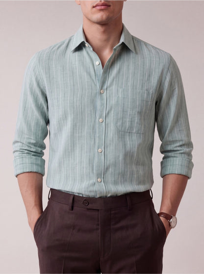 Pista Green Striped Slim Fit Formal Shirt | JadeBlue