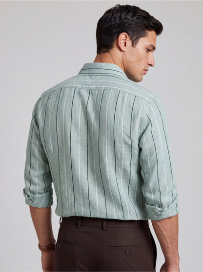 Pista Green Striped Slim Fit Formal Shirt | JadeBlue