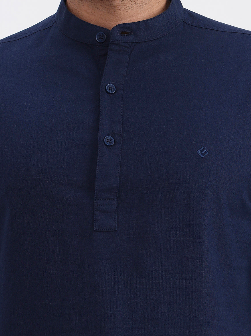 Navy Blue Solid Slim Fit Casual Shirt | Greenfibre