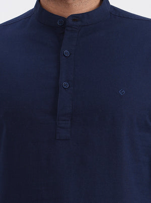 Navy Blue Solid Slim Fit Casual Shirt | Greenfibre