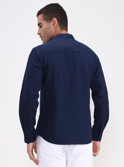 Navy Blue Solid Slim Fit Casual Shirt | Greenfibre