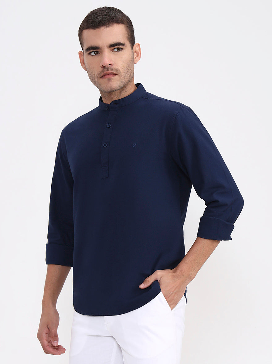 Navy Blue Solid Slim Fit Casual Shirt | Greenfibre