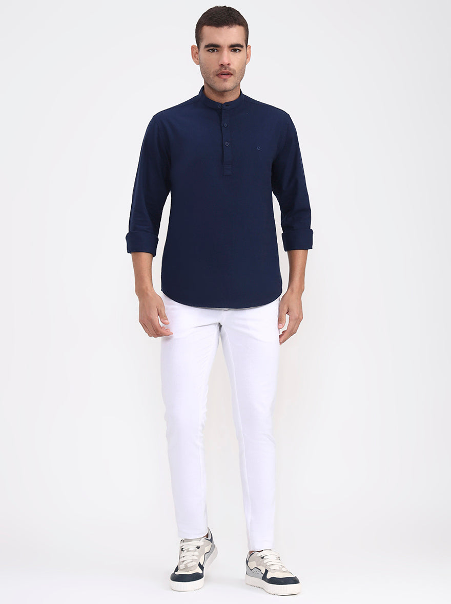 Navy Blue Solid Slim Fit Casual Shirt | Greenfibre