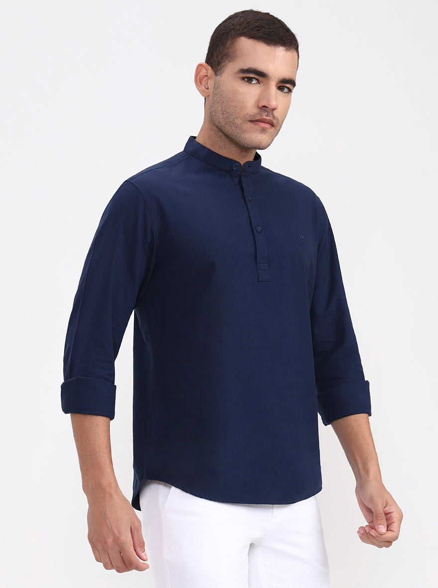 Navy Blue Solid Slim Fit Casual Shirt | Greenfibre