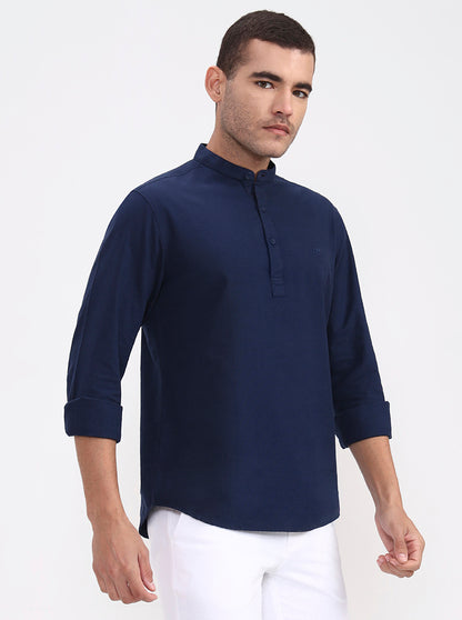 Navy Blue Solid Slim Fit Casual Shirt | Greenfibre