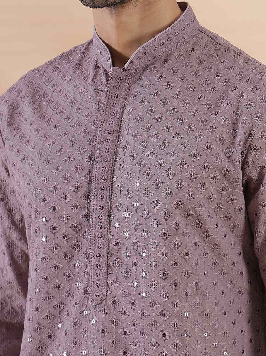 Onion Pink Embroidered Kurta | The Kurta Company