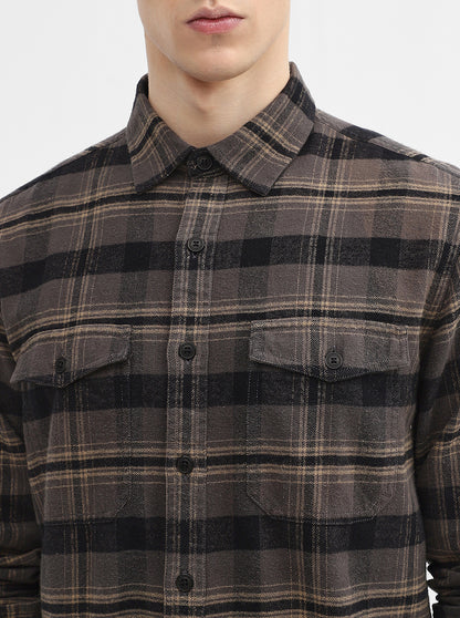 Dark Grey Checked Slim Fit Casual Shirt | Greenfibre