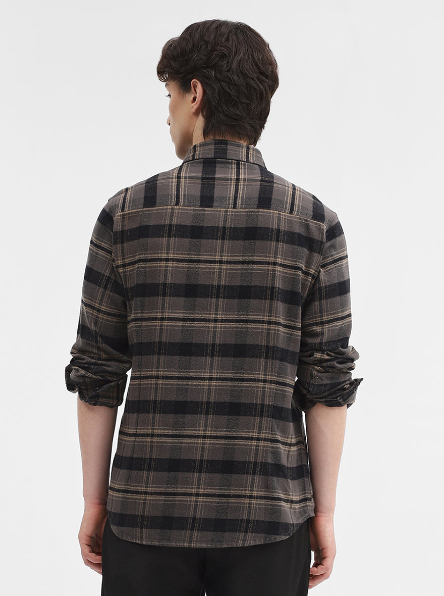 Dark Grey Checked Slim Fit Casual Shirt | Greenfibre