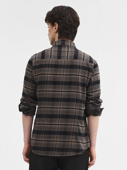 Dark Grey Checked Slim Fit Casual Shirt | Greenfibre