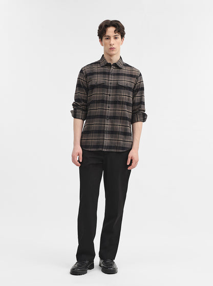 Dark Grey Checked Slim Fit Casual Shirt | Greenfibre