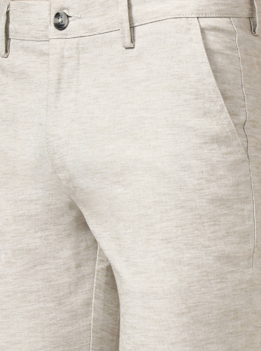 Beige Solid Neo Fit Casual Trouser | Greenfibre