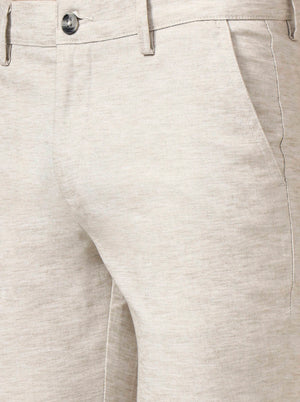 Beige Solid Neo Fit Casual Trouser | Greenfibre