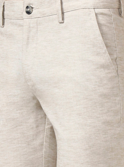 Beige Solid Neo Fit Casual Trouser | Greenfibre