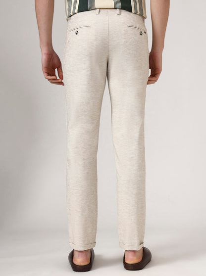 Beige Solid Neo Fit Casual Trouser | Greenfibre