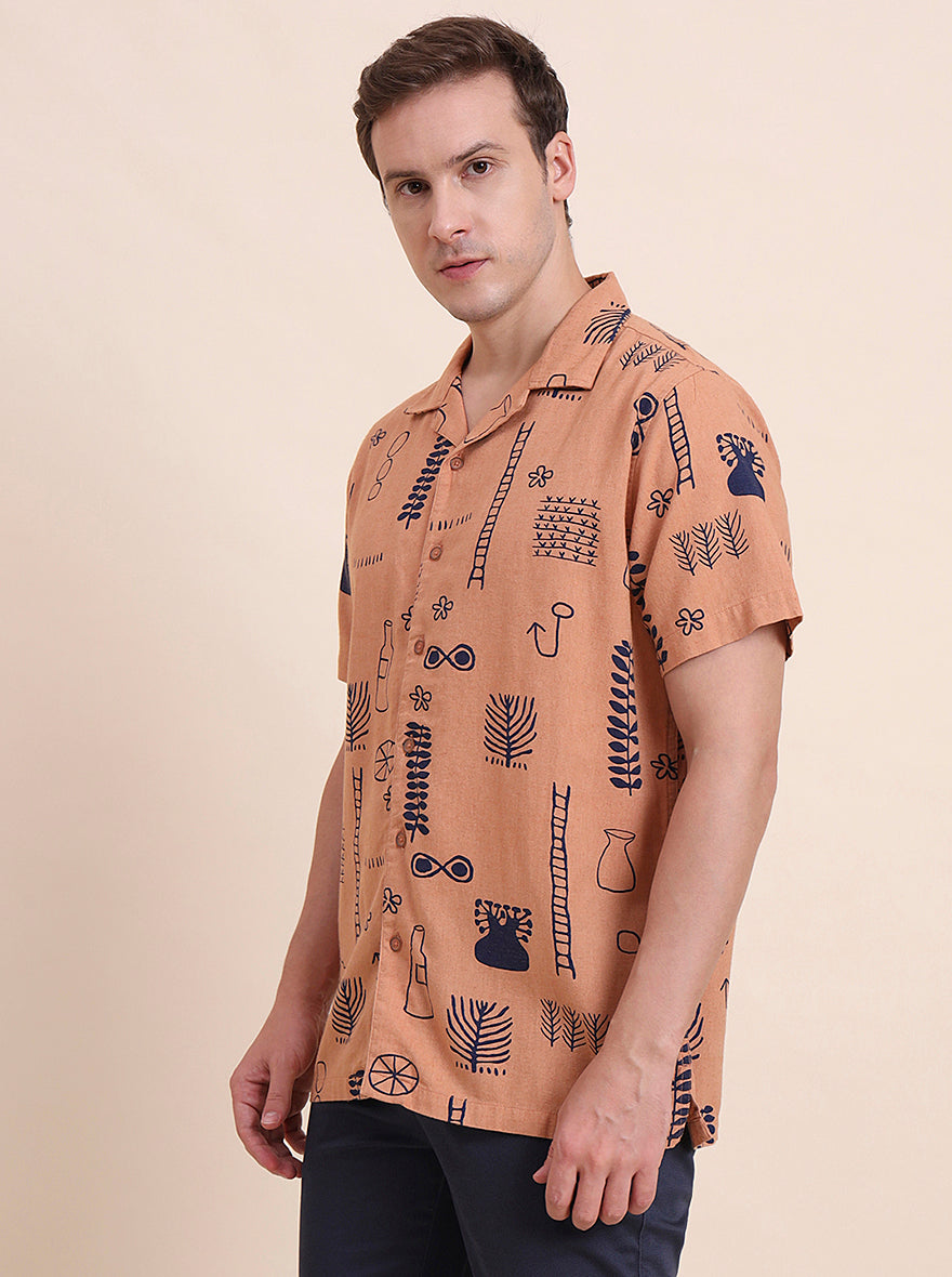 Rust Printed Slim Fit Casual Shirt | JadeBlue
