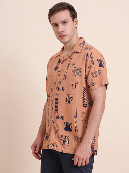 Rust Printed Slim Fit Casual Shirt | JadeBlue