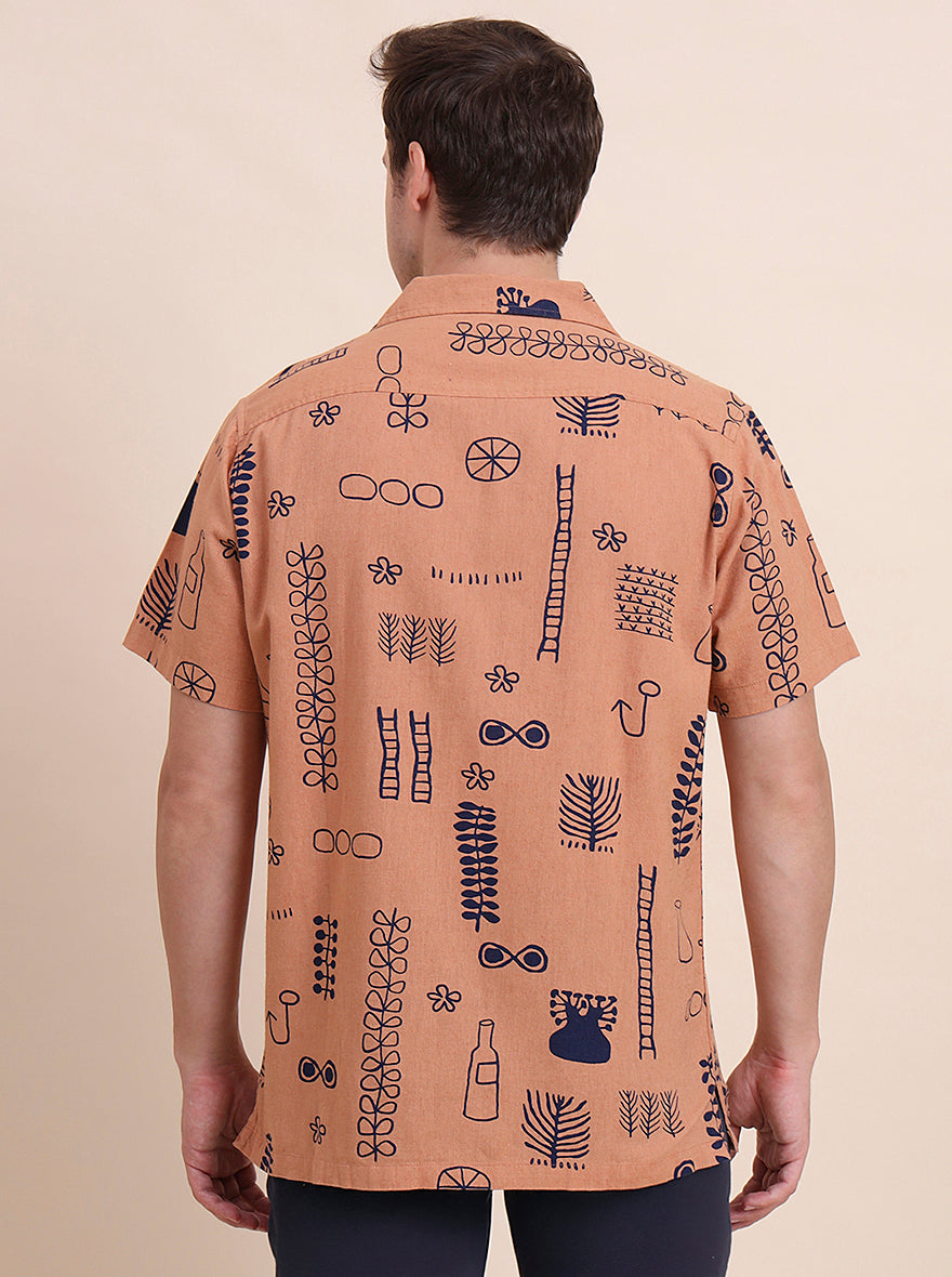 Rust Printed Slim Fit Casual Shirt | JadeBlue