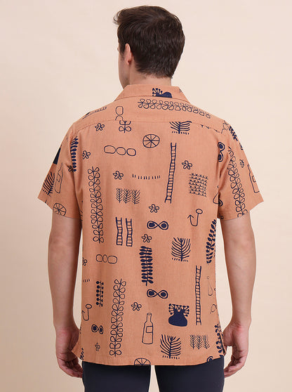 Rust Printed Slim Fit Casual Shirt | JadeBlue